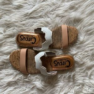 Circus by Sam Edelman Cork Slide Sandals White and Tan 6